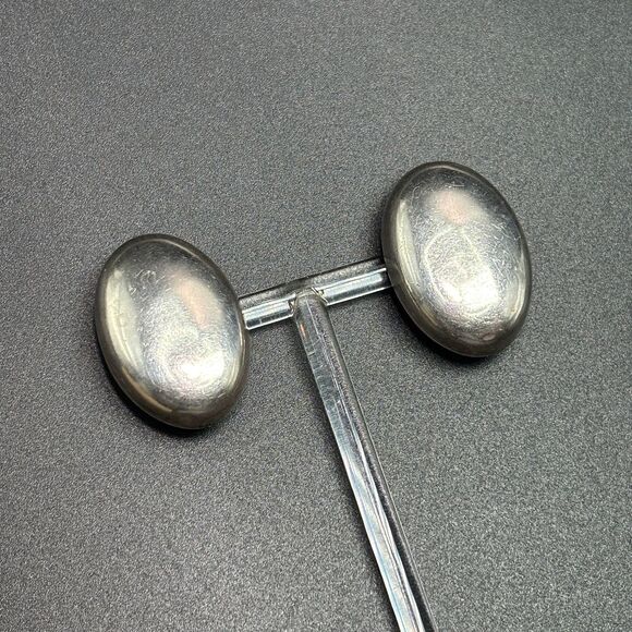 Vintage Mexico 925 Sterling Silver Oval Clip-On Earrings Minimalist Modernist - Picture 2 of 7
